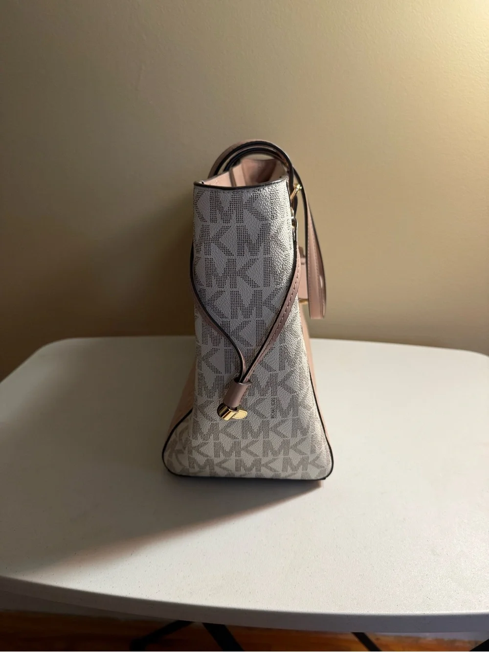Michael Kors Blush Pink and Cream Signature Tote with Gold Hardware